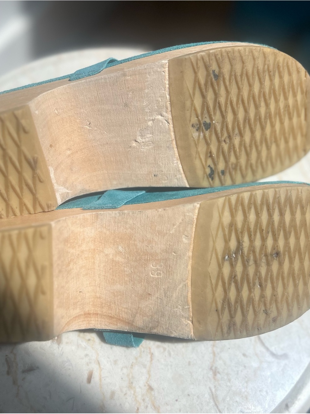 Swedish Hasbeens Teal Suede Clogs - Picture 7 of 14